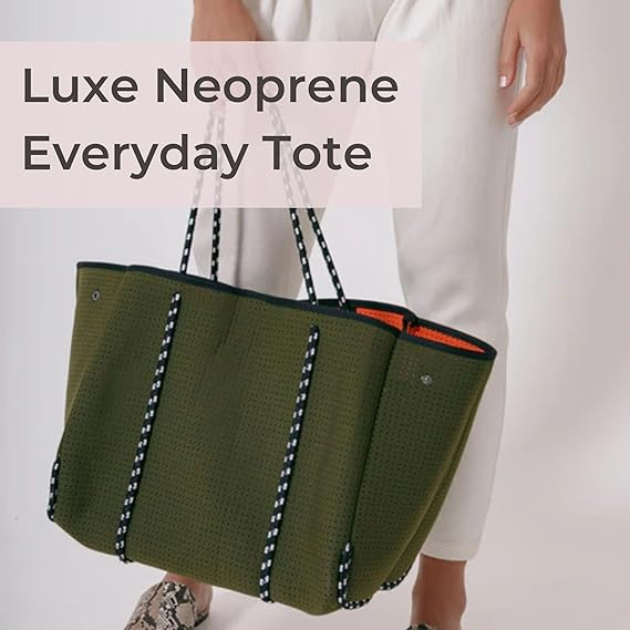 POPUPS Large Neoprene Tote Bag for Women -EverydayDesigner Handbag for Travel Work and Beach with Pocketsand Zipper Pouch