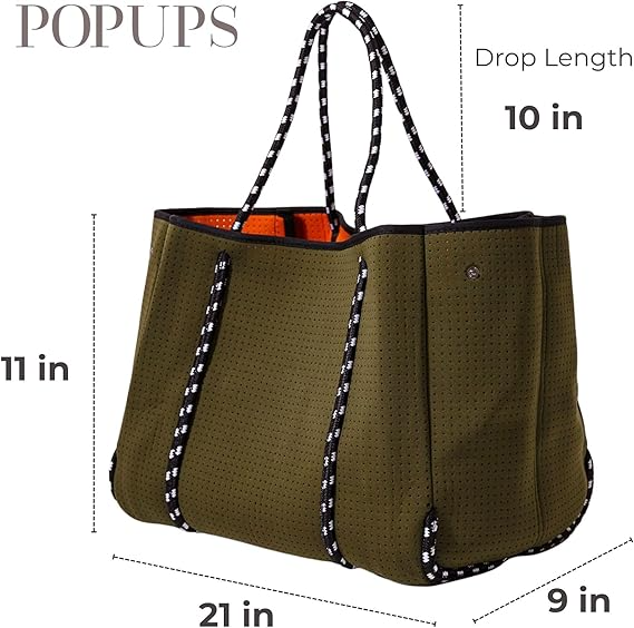 图片_1 POPUPS Large Neoprene Tote Bag for Women -EverydayDesigner Handbag for Travel Work and Beach with Pocketsand Zipper Pouch