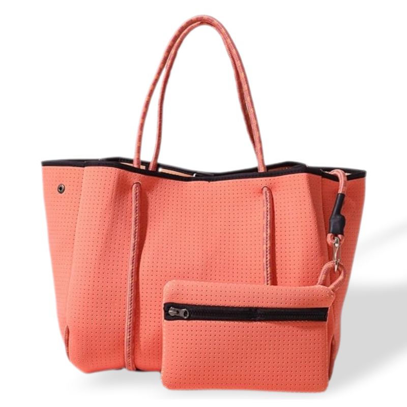 POPUPS Large Neoprene Tote Bag for Women -EverydayDesigner Handbag for Travel Work and Beach with Pocketsand Zipper Pouch