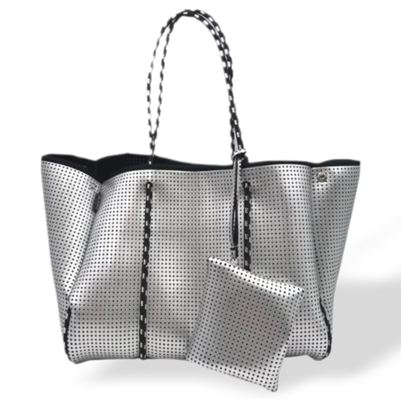 POPUPS Large Neoprene Tote Bag for Women -EverydayDesigner Handbag for Travel Work and Beach with Pocketsand Zipper Pouch