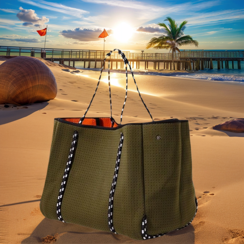 POPUPS Large Neoprene Tote Bag for Women -EverydayDesigner Handbag for Travel Work and Beach with Pocketsand Zipper Pouch